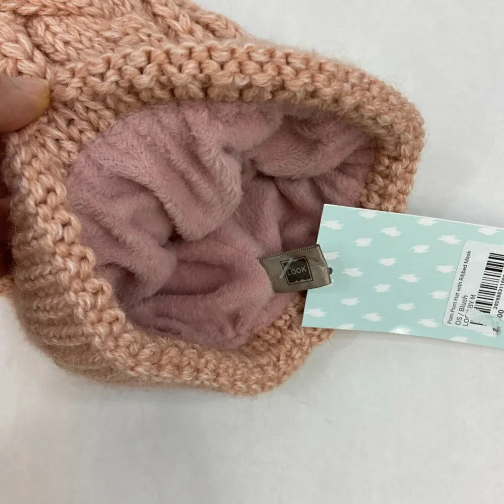 Grace Cable Knit Pom Pom Hat with Ribbed Mask